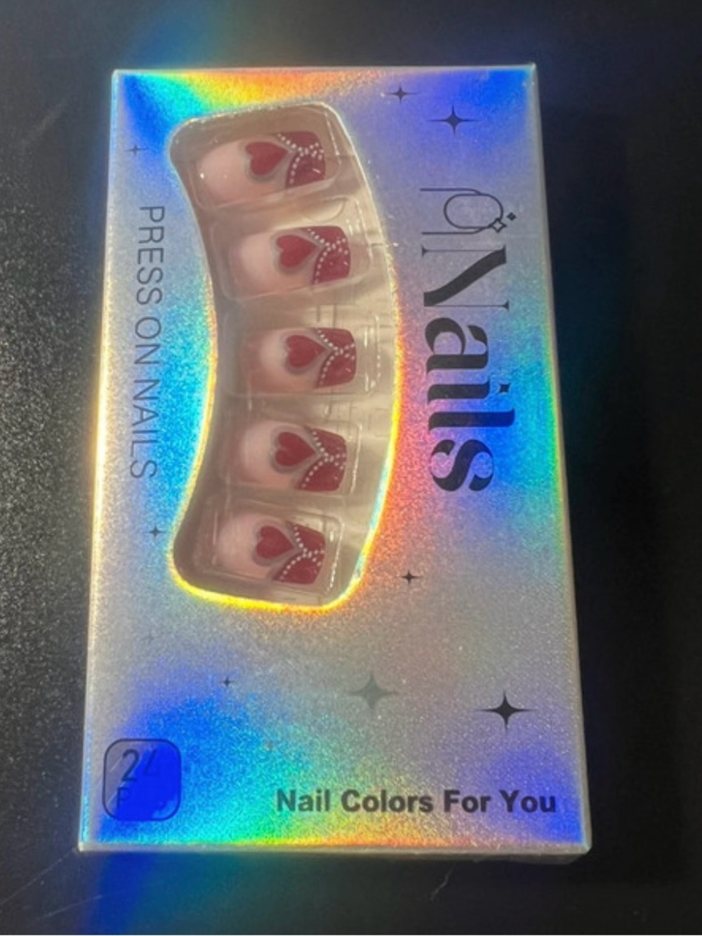 24 Piece Press-On Nail Set with Red Heart Accent